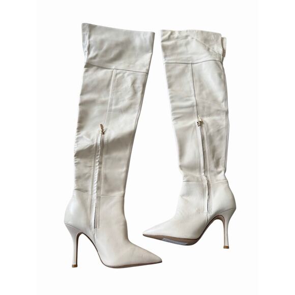 Larroude Over the knee women Boots Size 7.5 Pointed Toe in Ivory Regular Width - Picture 4 of 9
